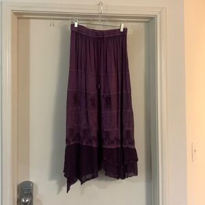 Magic, Purple, flower embroidery, foowy maxi / festival skirt